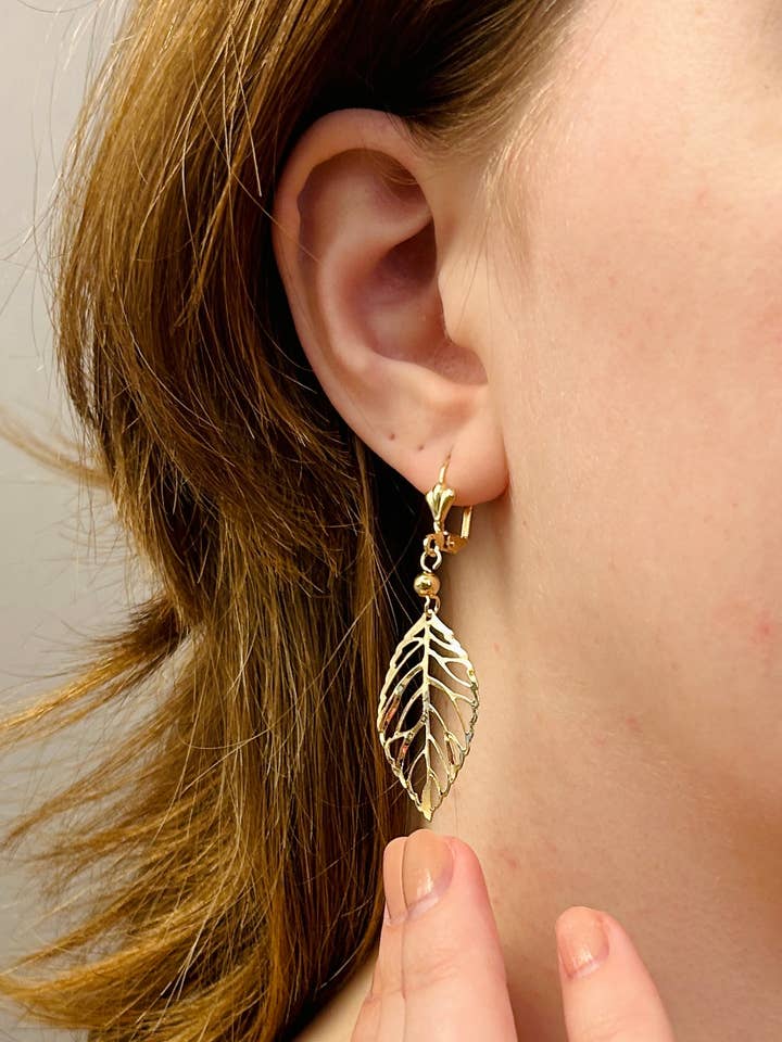 Bri Gold-Filled Leaf Earrings for wholesale by DEMI FINE Gold Filled Jewelry