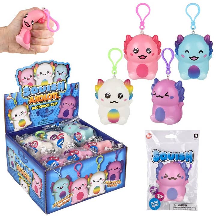 Zaino LLB Axolotl Squish da 3,25" con clip da 12 ct per la vendita all'ingrosso da parte di La Luna Bella - Toys