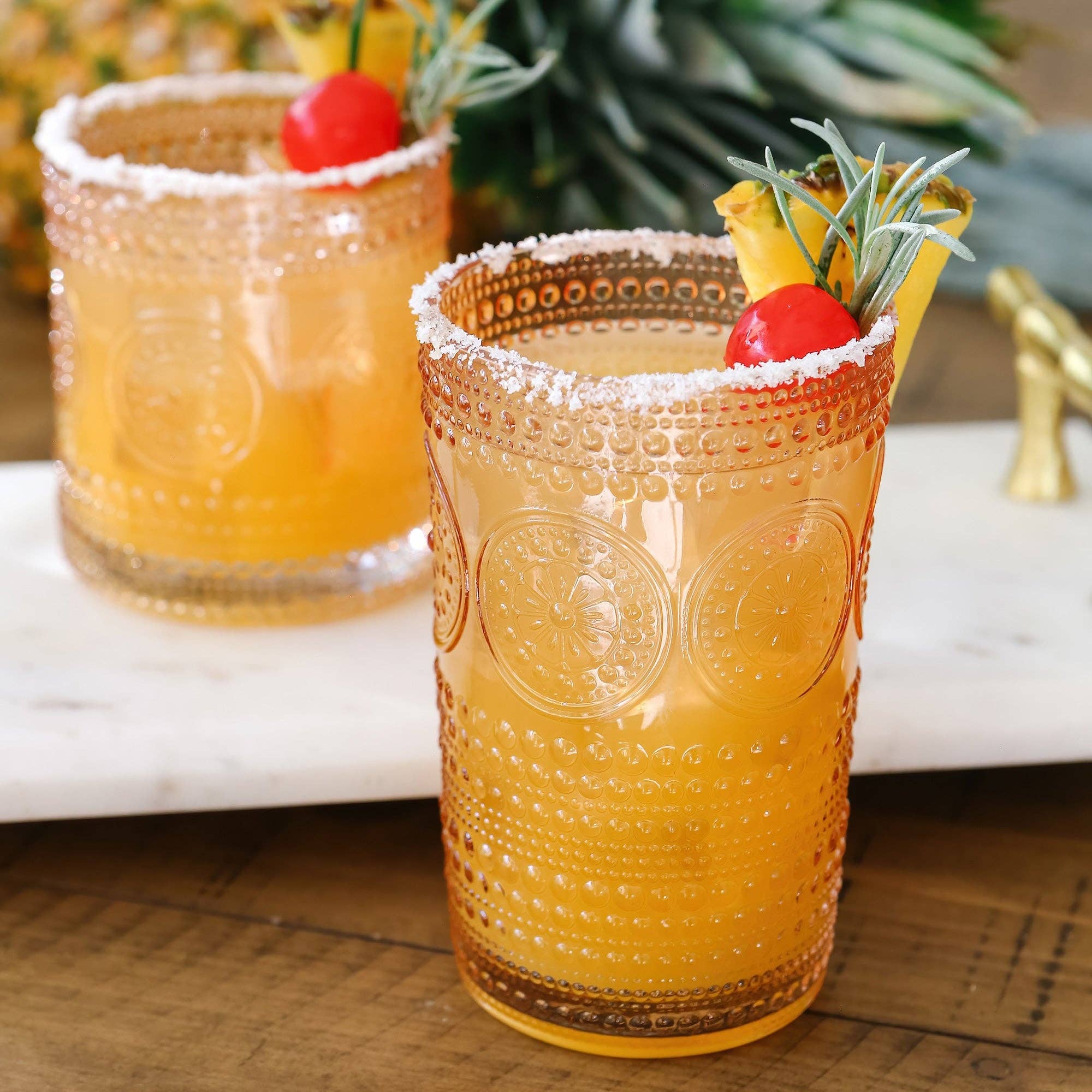 Kate Aspen - Wholesale Cocktail/Liquor Glass - 13 oz. Hobnail Beaded Floral Rose Gold Drinking Glasses (Set2