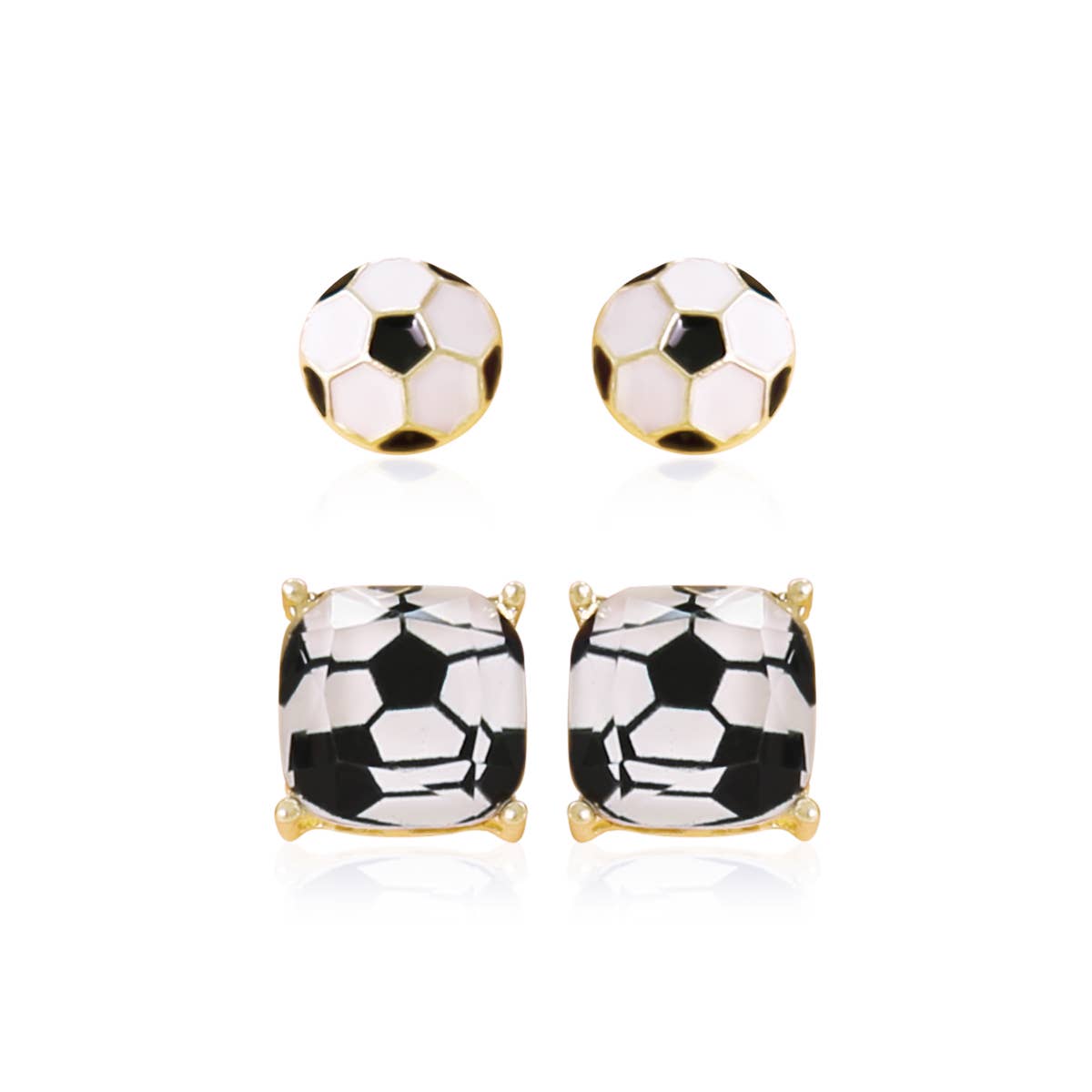 Loven x Mini Momo - Wholesale Jewelry Set - Sports Earrings Game Day Cushion Square Studs Set - Soccer1