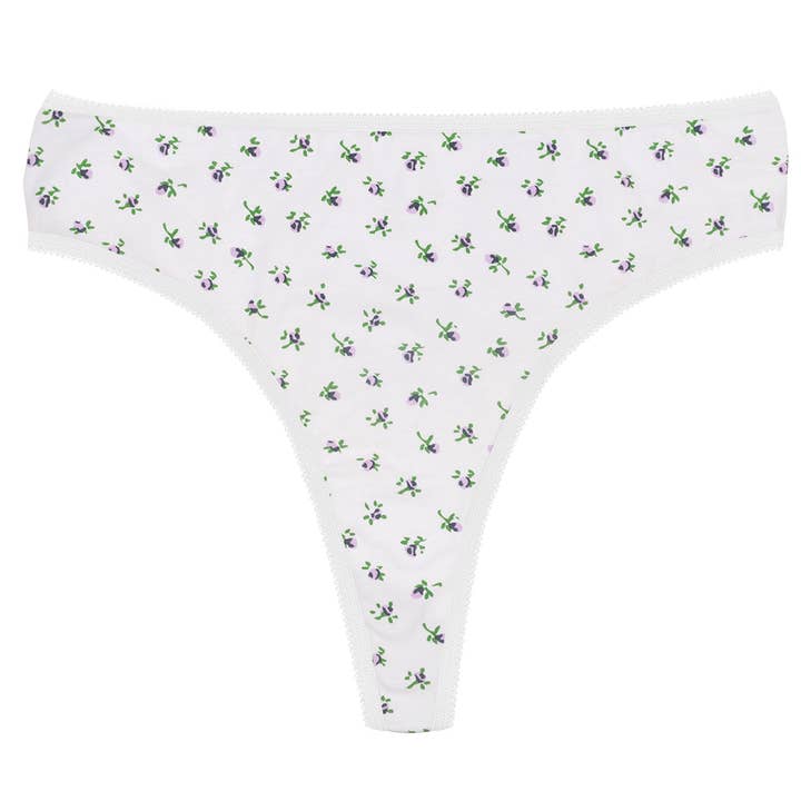 Teri Lingerie – Großhandel Unterwäsche – Damen – Bedruckter Baumwoll-String mit hohem Bund und Picot-Besatz, XS-2X