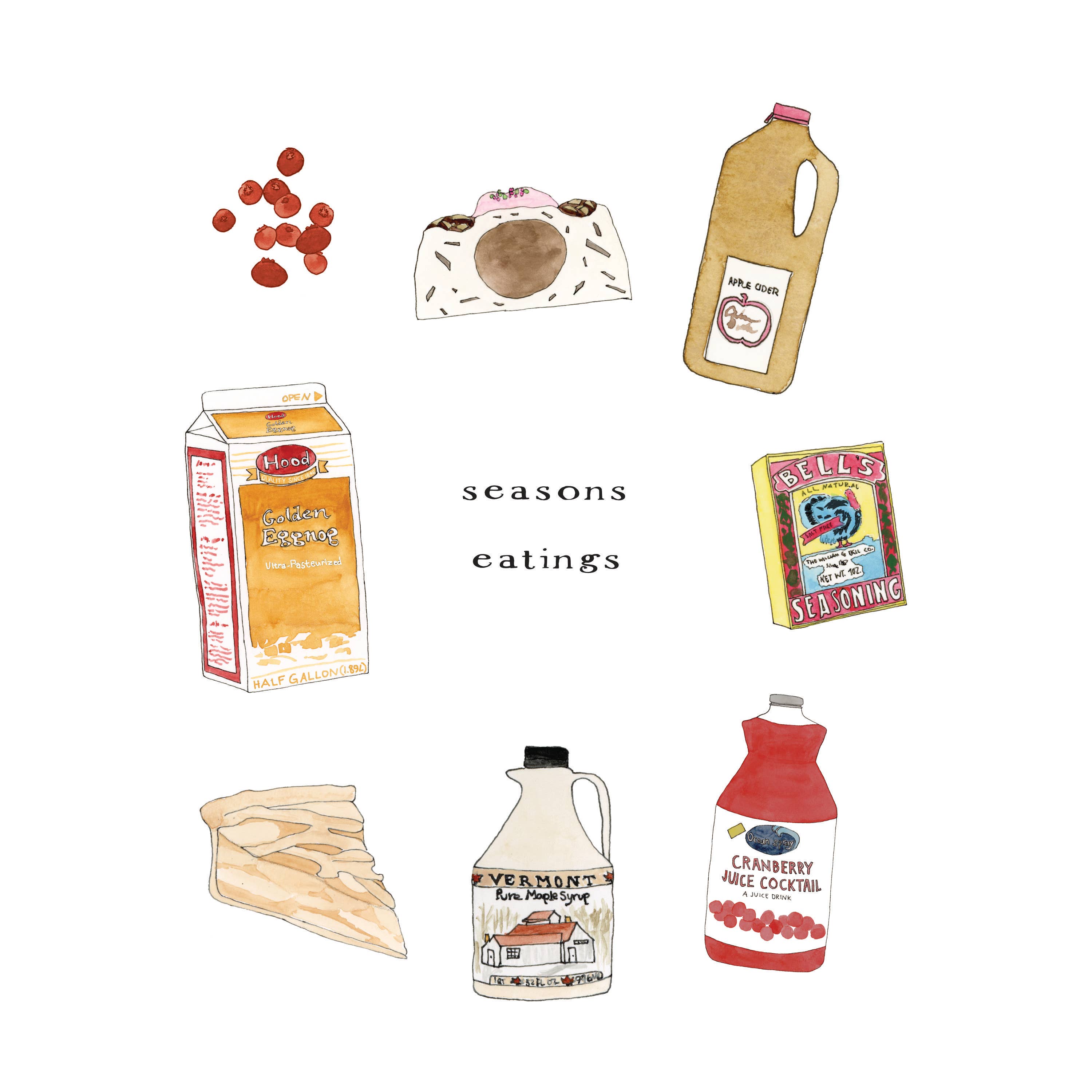 Sarah Wormann Art - Wholesale Season's Greetings Card - Seasonal New England Foods - Holiday Greeting Card1