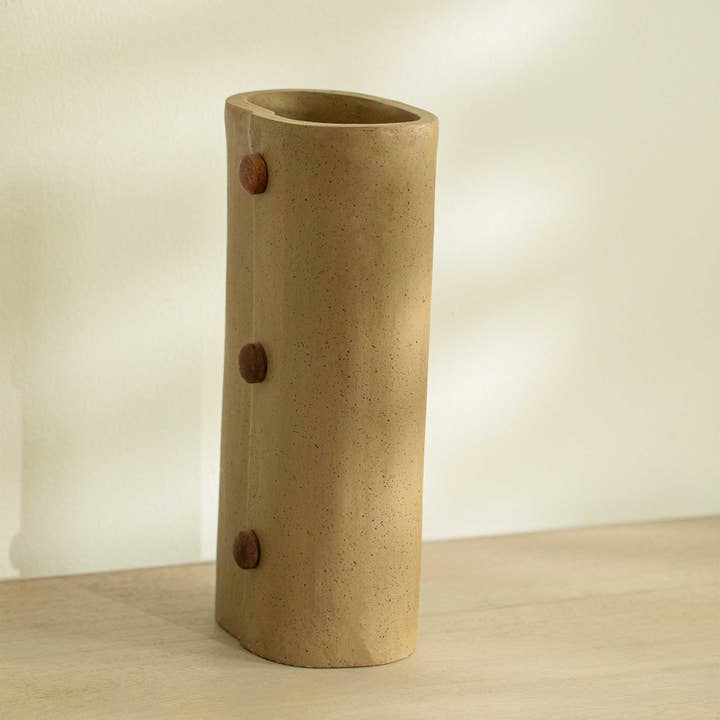Brown Niraan Tall Sustainable Handcrafted Ecomix Vase Wooden Beads for wholesale on Faire3