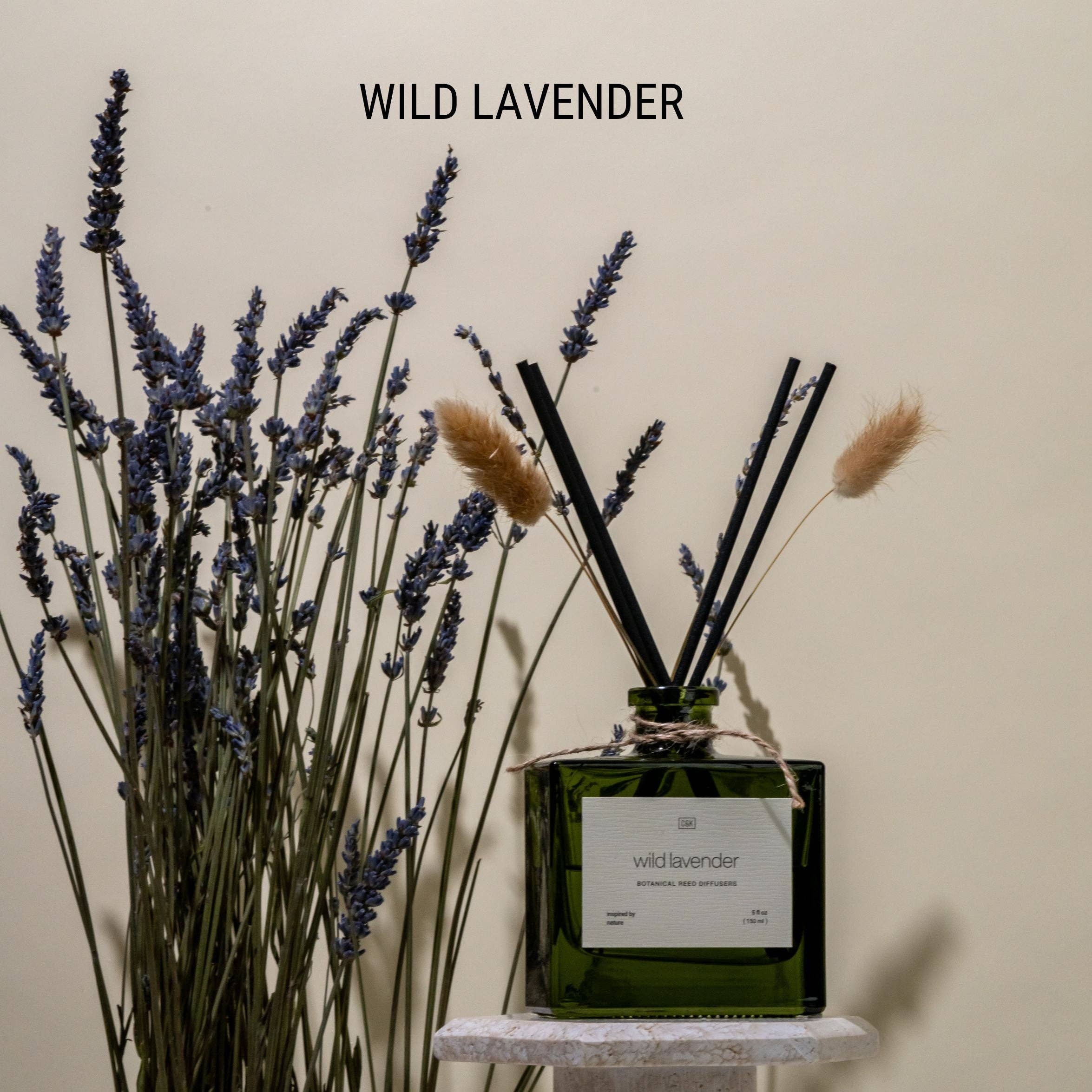 Craft & Kin - Wholesale Reed Diffuser - Green Glass Reed Diffuser with Flowers5