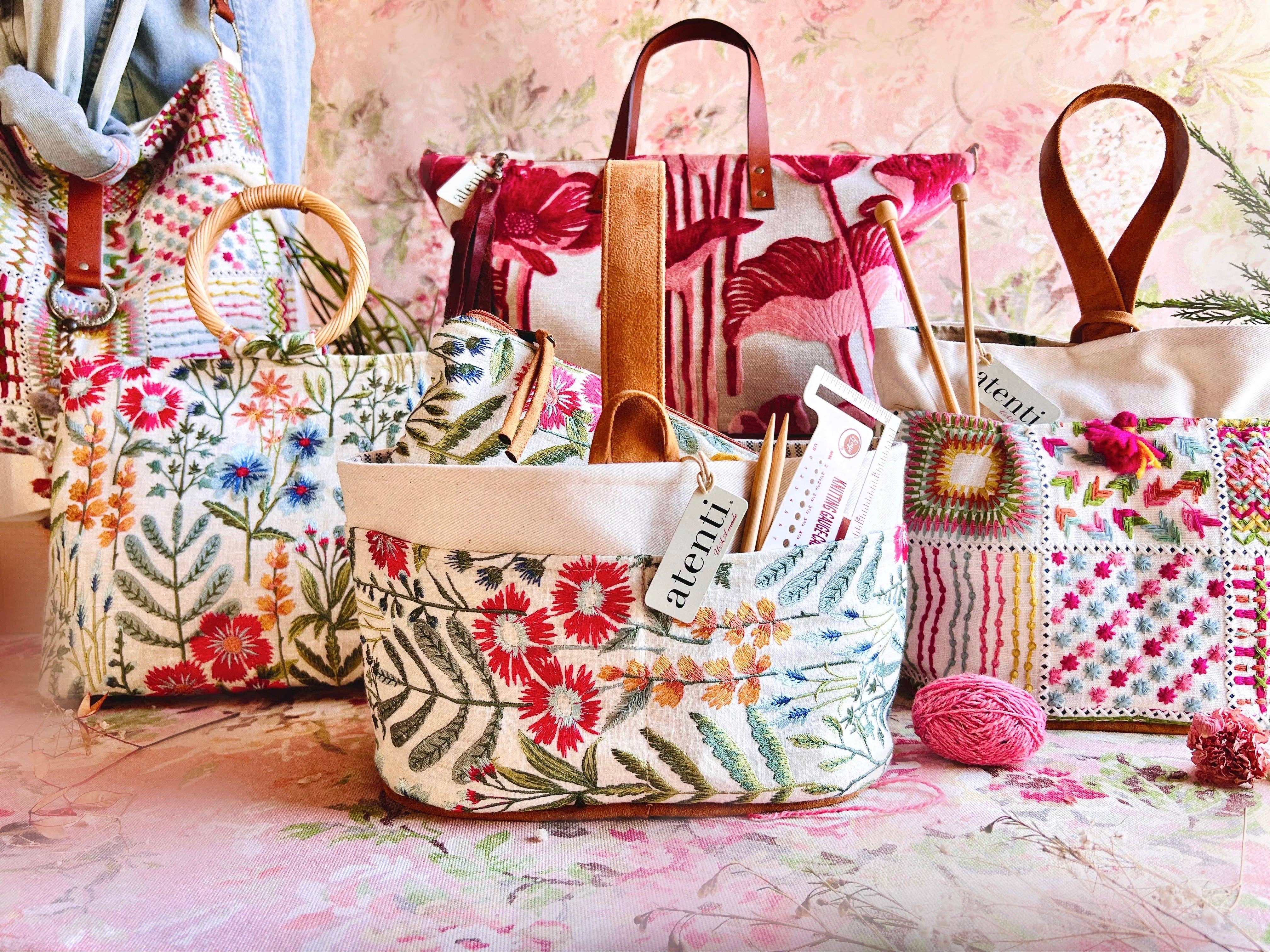 Atenti - Wholesale Knitting/Crochet Supplies - Wildflower Caddy– Handmade USA Embroidered Floral Yarn & Notions Organizer, Atenti Project Bag4
