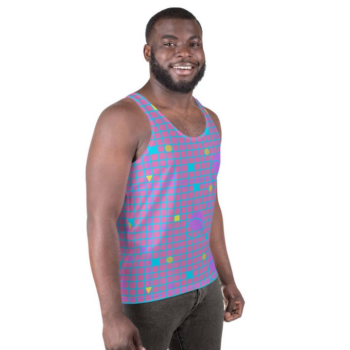 BillingtonPix - Venta al por mayor Camiseta de tirantes - Hombre - Chaleco deportivo estampado sin mangas para hombre | Memphis Vapor Grid