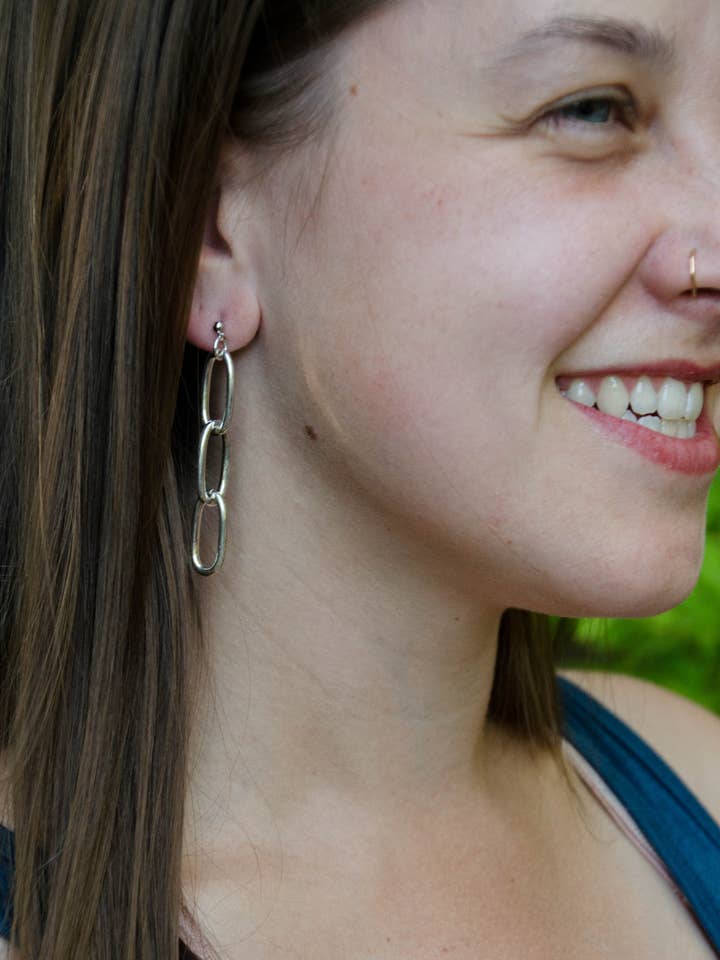 Stella Silver-Plated Large Chain Link Dangle Earrings for wholesale by Metric Forrest Studio