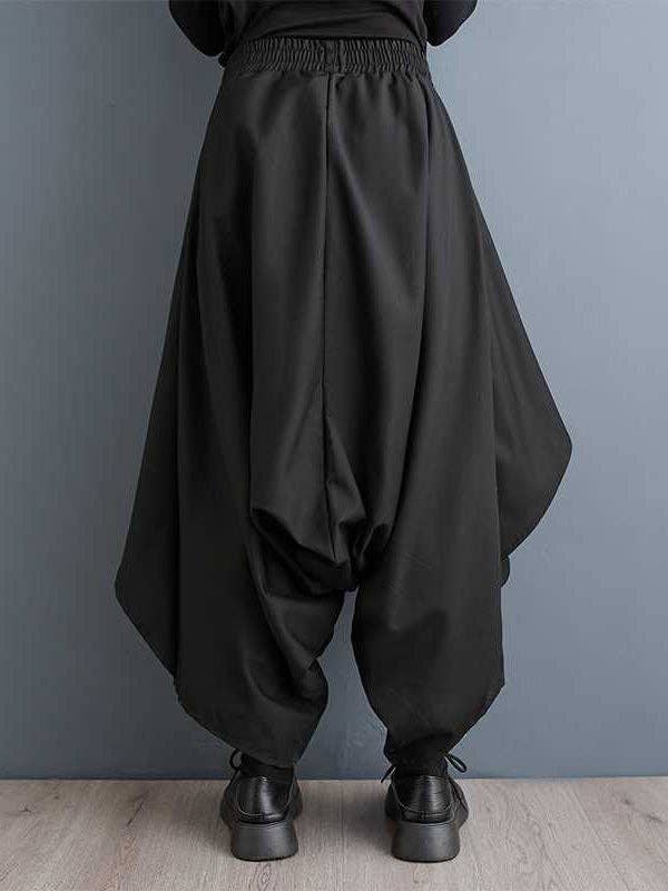 BLACK High Waisted Loose Asymmetric Elasticity Layered Solid Color Culotte for wholesale on Faire2