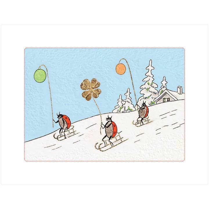 Sledding Ladybugs | Christmas Greeting Card for wholesale by Lucca Paperworks