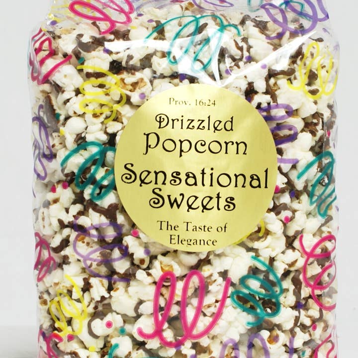 Gourmet Chocolate Drizzled Popcorn - 8 oz Spring Bag for wholesale by Sensational Sweets