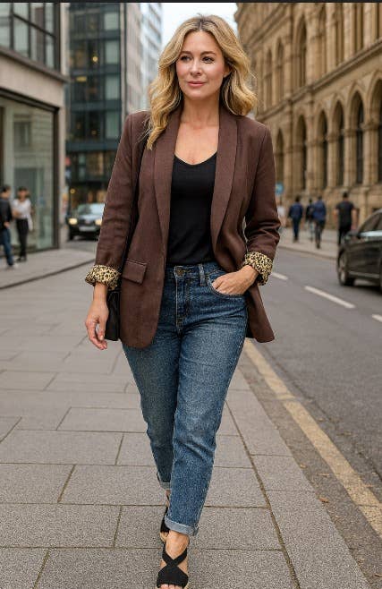 Kurt Muller – Großhandel Blazer – Damen – Blazer mit Leopardenbesatz und gekrempelten Ärmeln2