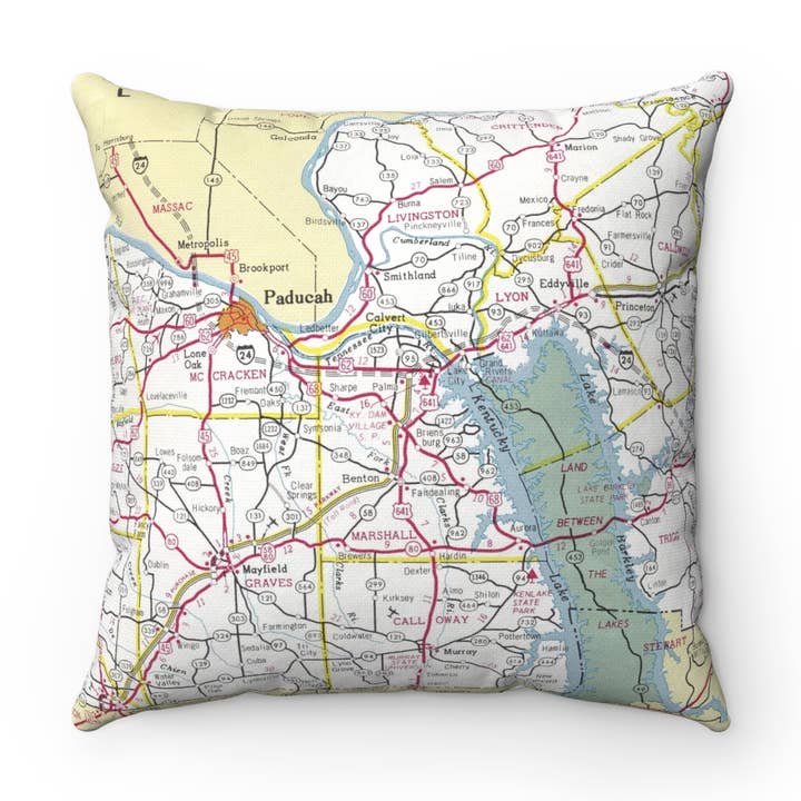 Western Kentucky Map Pillow – 18" Square Throw Pillow for wholesale by Daisy Mae Designs