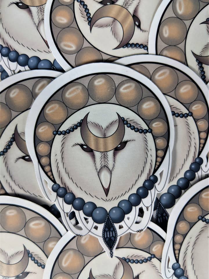 Autocollant en vinyle Mystic Moon Owl | Imperméable pour la vente par Arcanist Artist