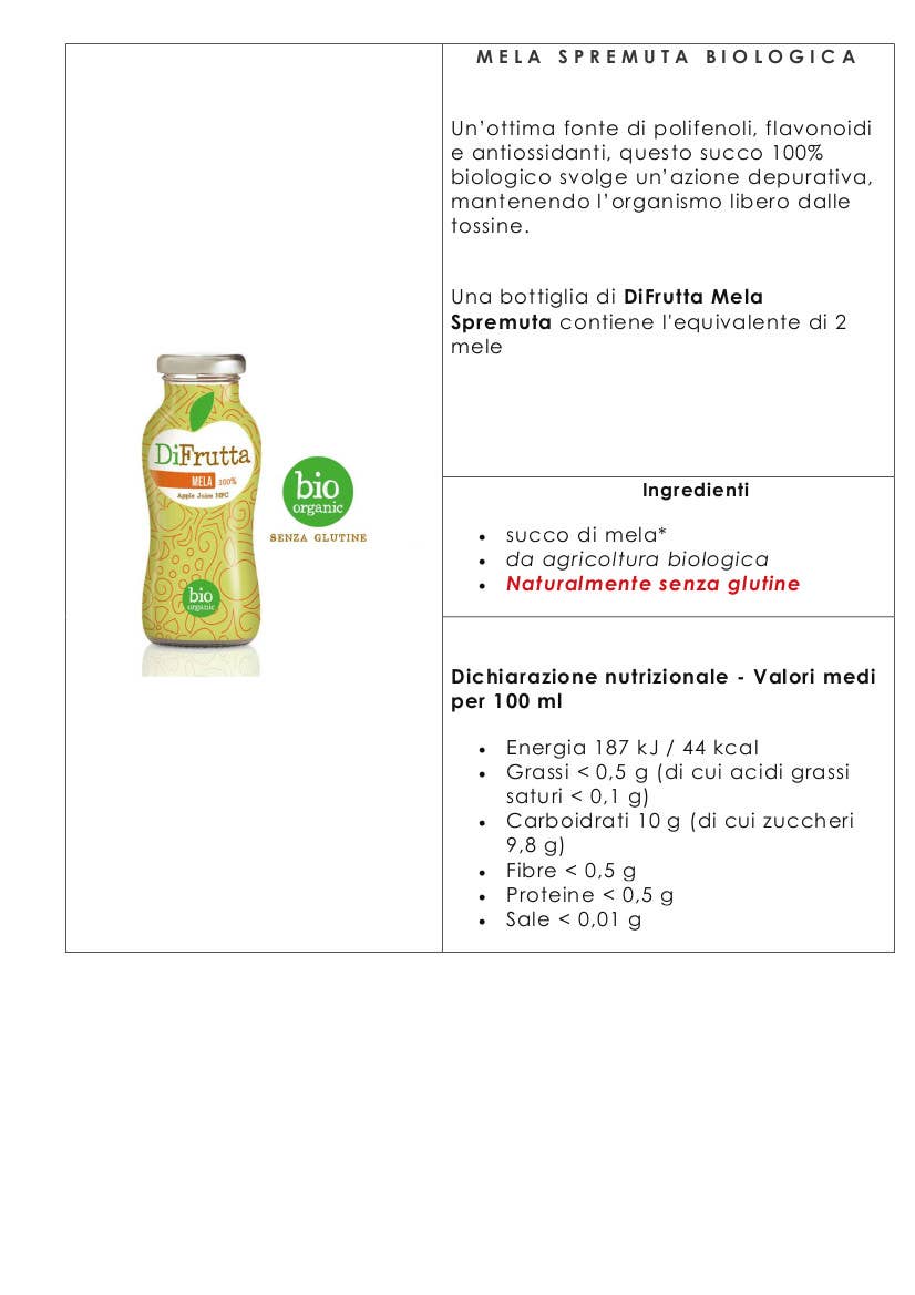 Metina SAS - Wholesale Fruit Juice - Organic Squeezed Apple DiFrutta organic fruit juice 20 cl.1