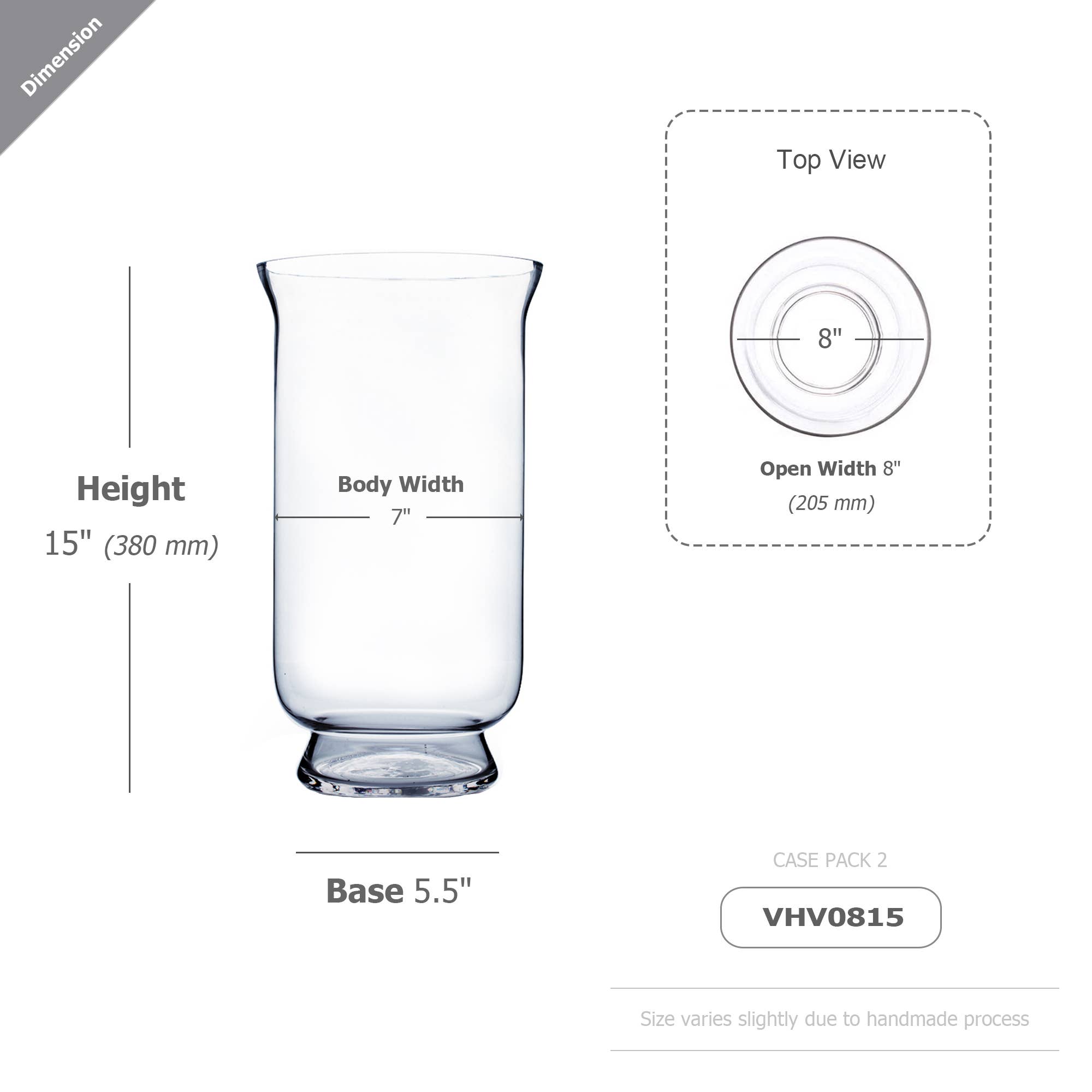 WGV International - Wholesale Vase - WGV Large Hurricane Glass Vase - 8" x 15"H1