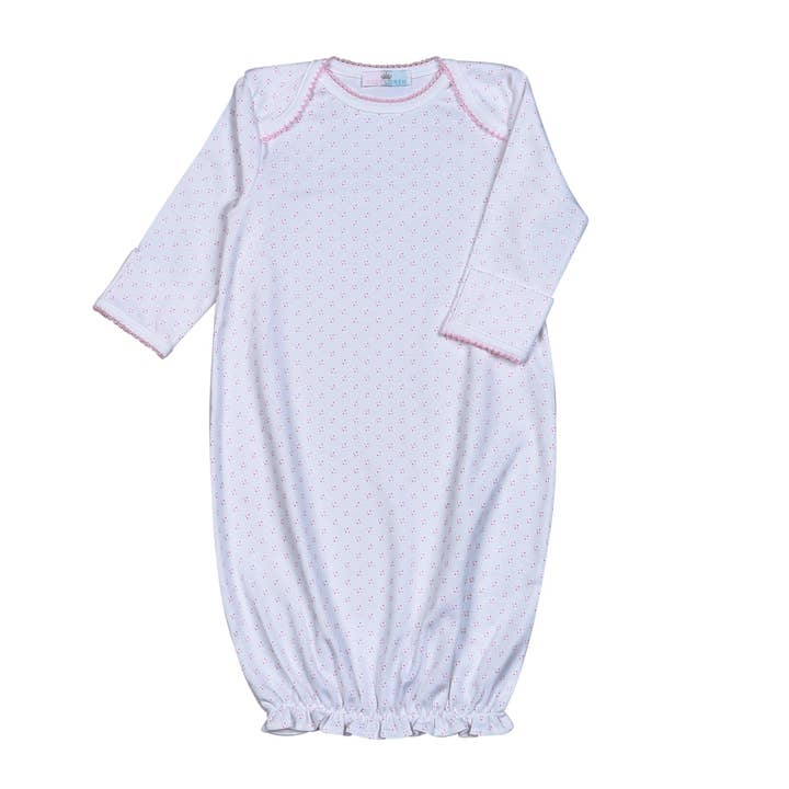 Baby Loren - Wholesale Babygown - Baby - PMG-019 PINK MICRO DOT PIMA DRESS PINK PICOT TRIMMING