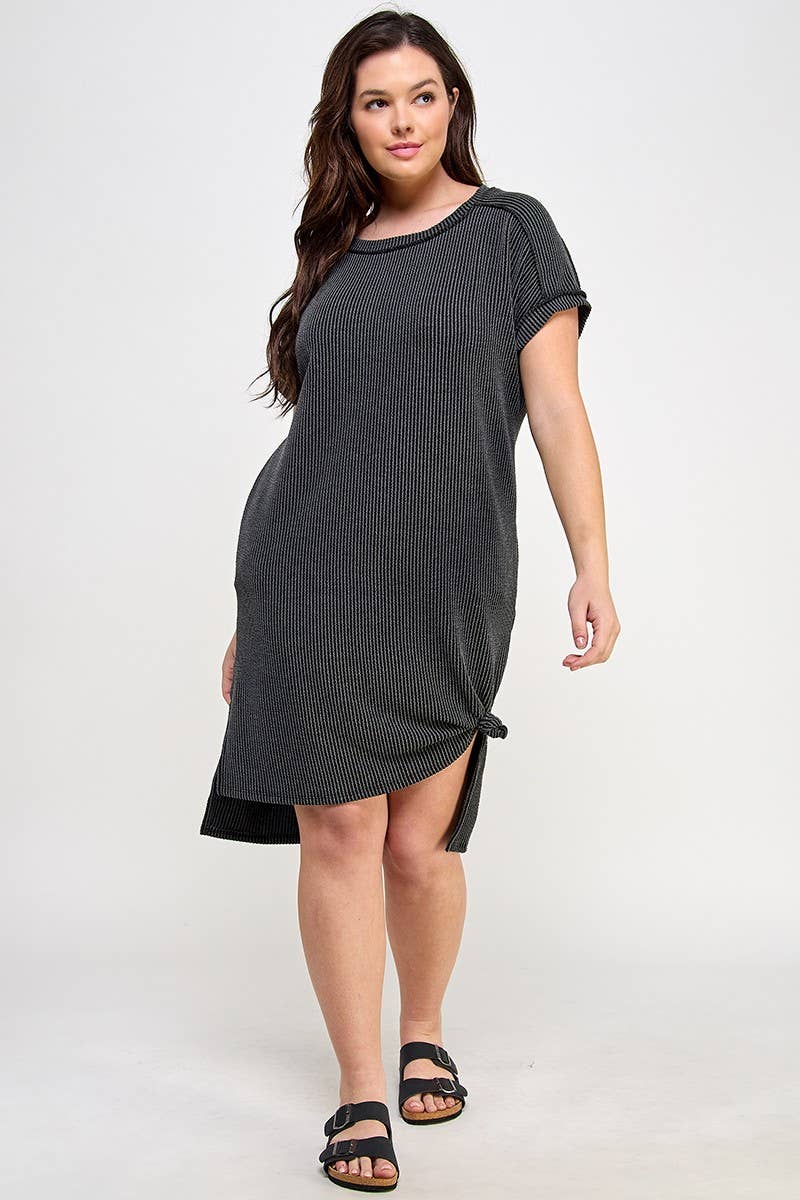 Haute Fox Plus Size & Contemporary – Engroshandel Kjole - Dame – Ribbet midi tee kjole i store størrelser JK18643-D