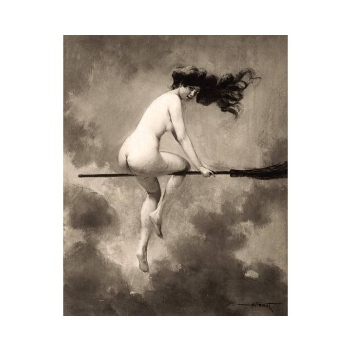 Rock Paper Scissors Wall Art - Wholesale Art Print - Witch on her broom | Vintage nude woman print | Albert Josep