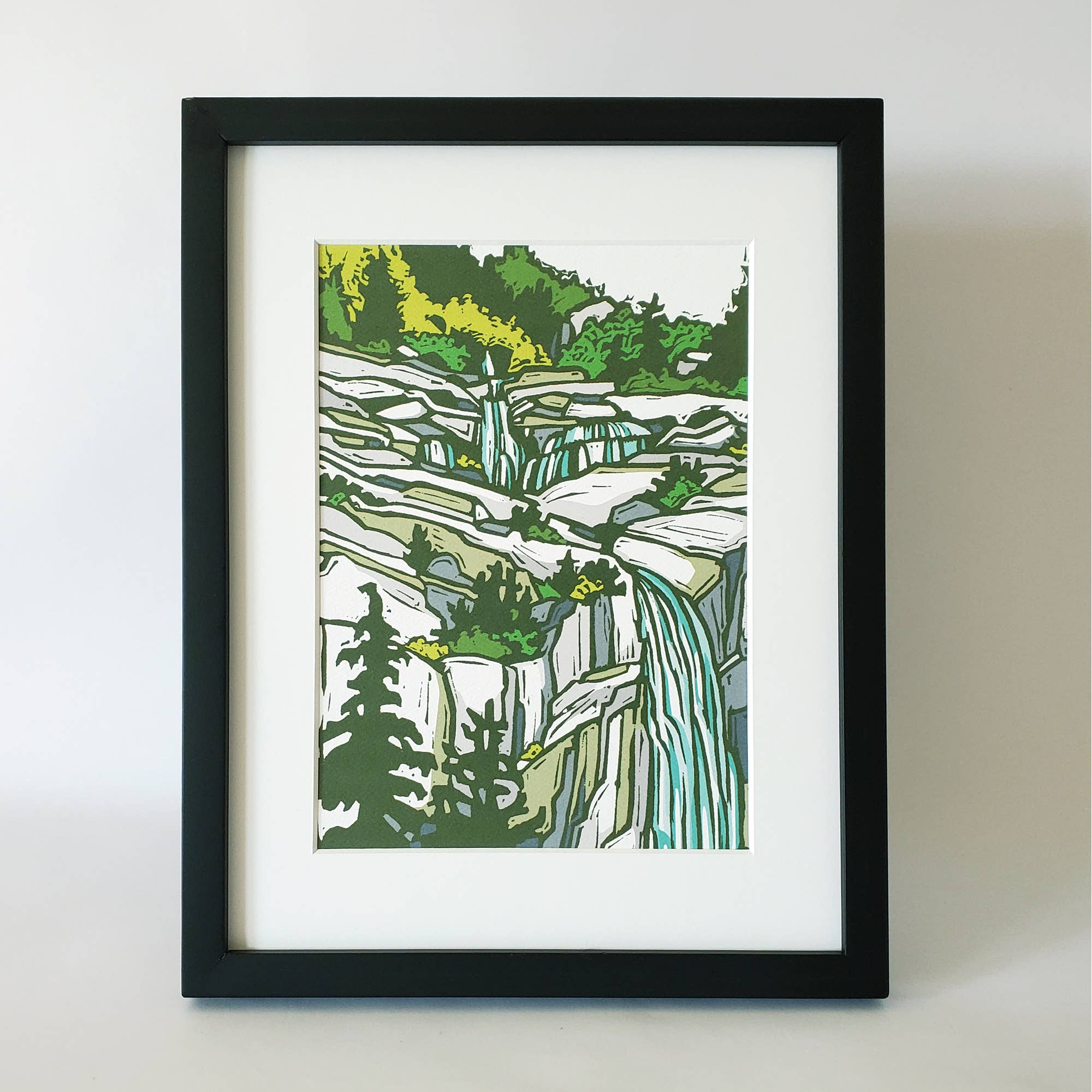 Little Green - Wholesale Art Print - Mountain Waterfall Landscape Matted Art Print 8.5x110