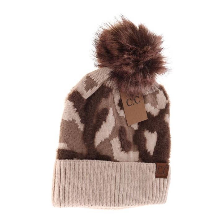C.C Beanie - Wholesale Beanie - Women's - Abstract Camo Print Pom C.C Beanie HAT4005