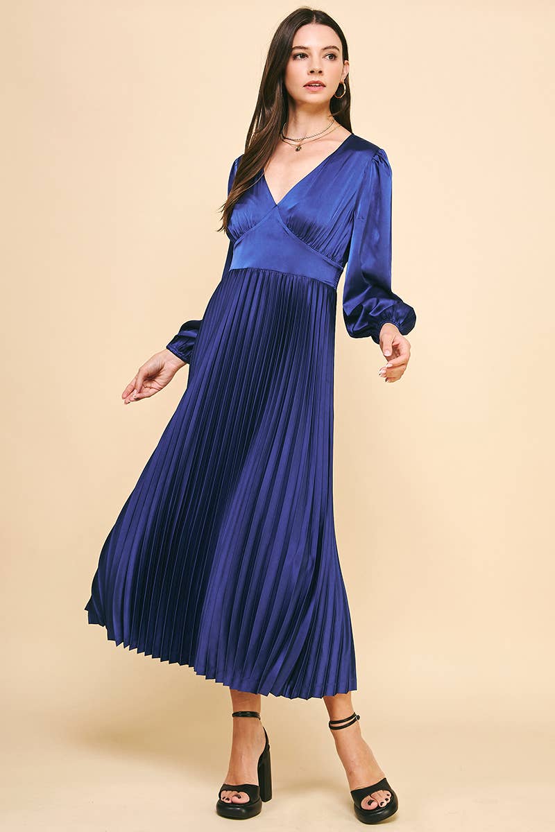 PINCH - Wholesale Dress - Women's - SATIN PLEATED MIDI DERSS - 5335D1
