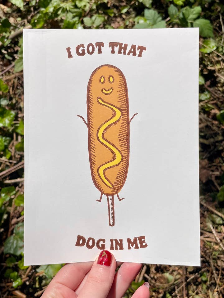 Corndog Linocut Print for wholesale by Augury Press