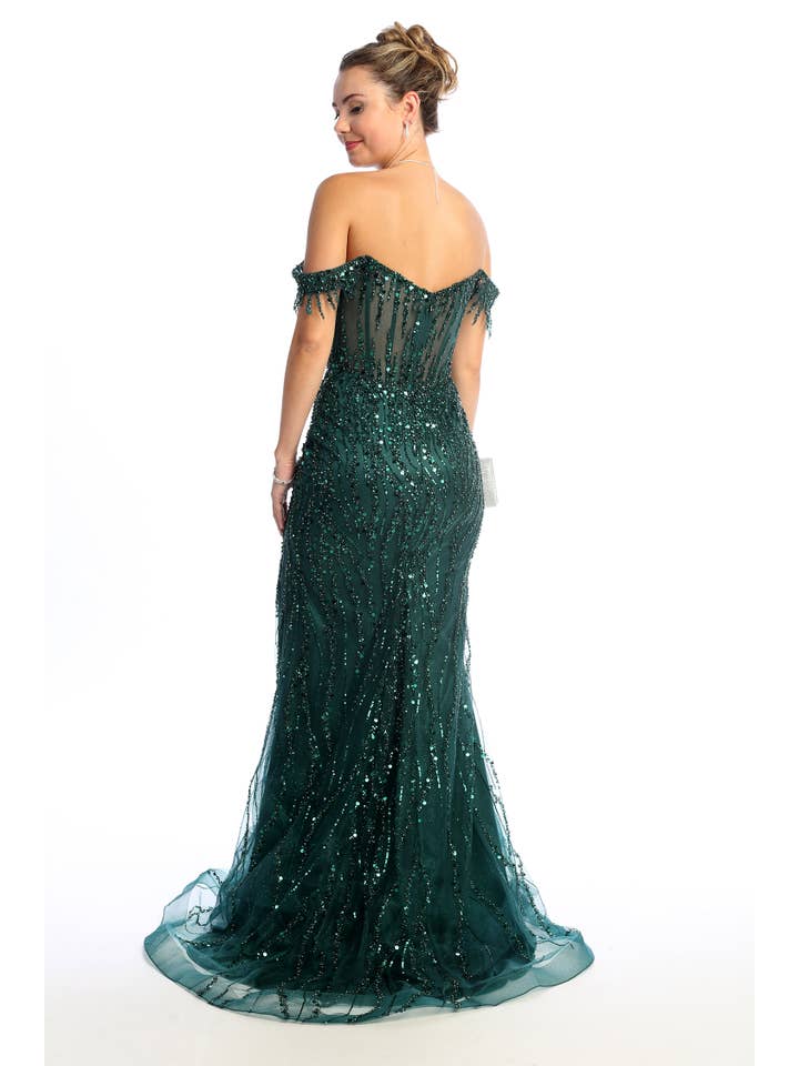 Chicas - Wholesale Gown - Women's - Off the Shoulder Sequin and Bead Long Dress C33128