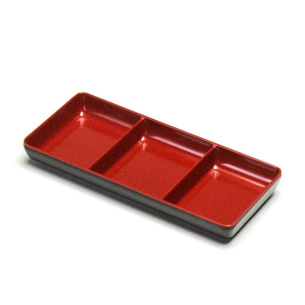EMC - Wholesale Dish - Melamine 3-Compartment Sauce Dish Black/Red