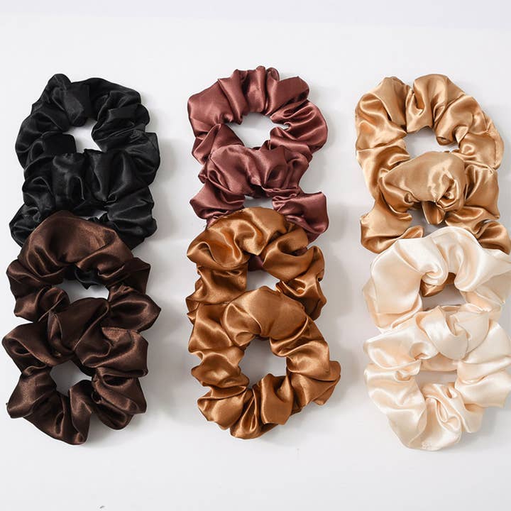 ACCITY - Wholesale Scrunchie - Women's - COFFEE COLOR SILK SCRUNCHIES_CWAHA0343