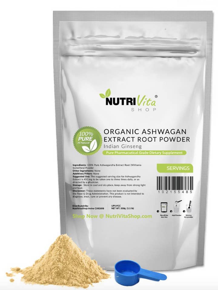 RACINE D'ASHWAGANDHA EN POUDRE BIOLOGIQUE 100% PURE 1000g pour la vente par NutriVitaShop