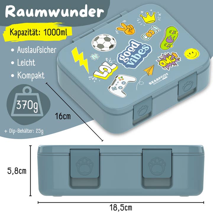 BEARFOOT – Großhandel Lunchbox/-tasche – Kinder – Brotdose mit Fächern, leicht & auslaufsicher - Sticker blau4