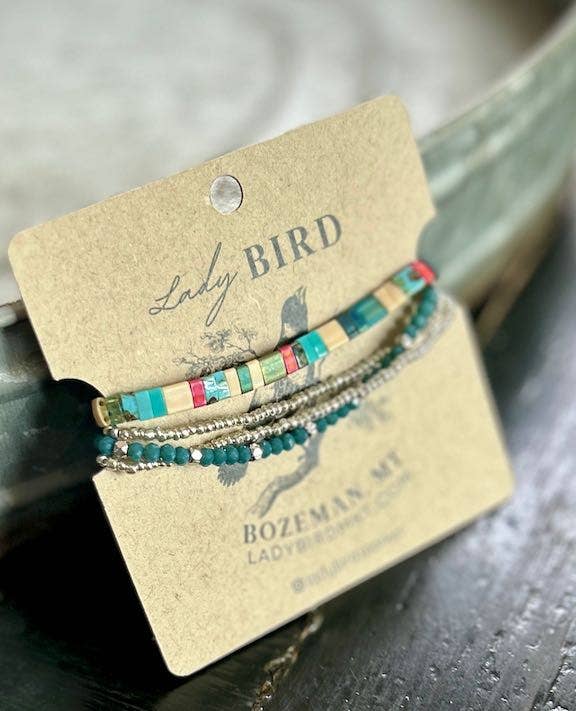 Lady Bird Market - Wholesale Jewelry Set - Classic Combo & Teal Stretchy Tila Bead Bracelet0