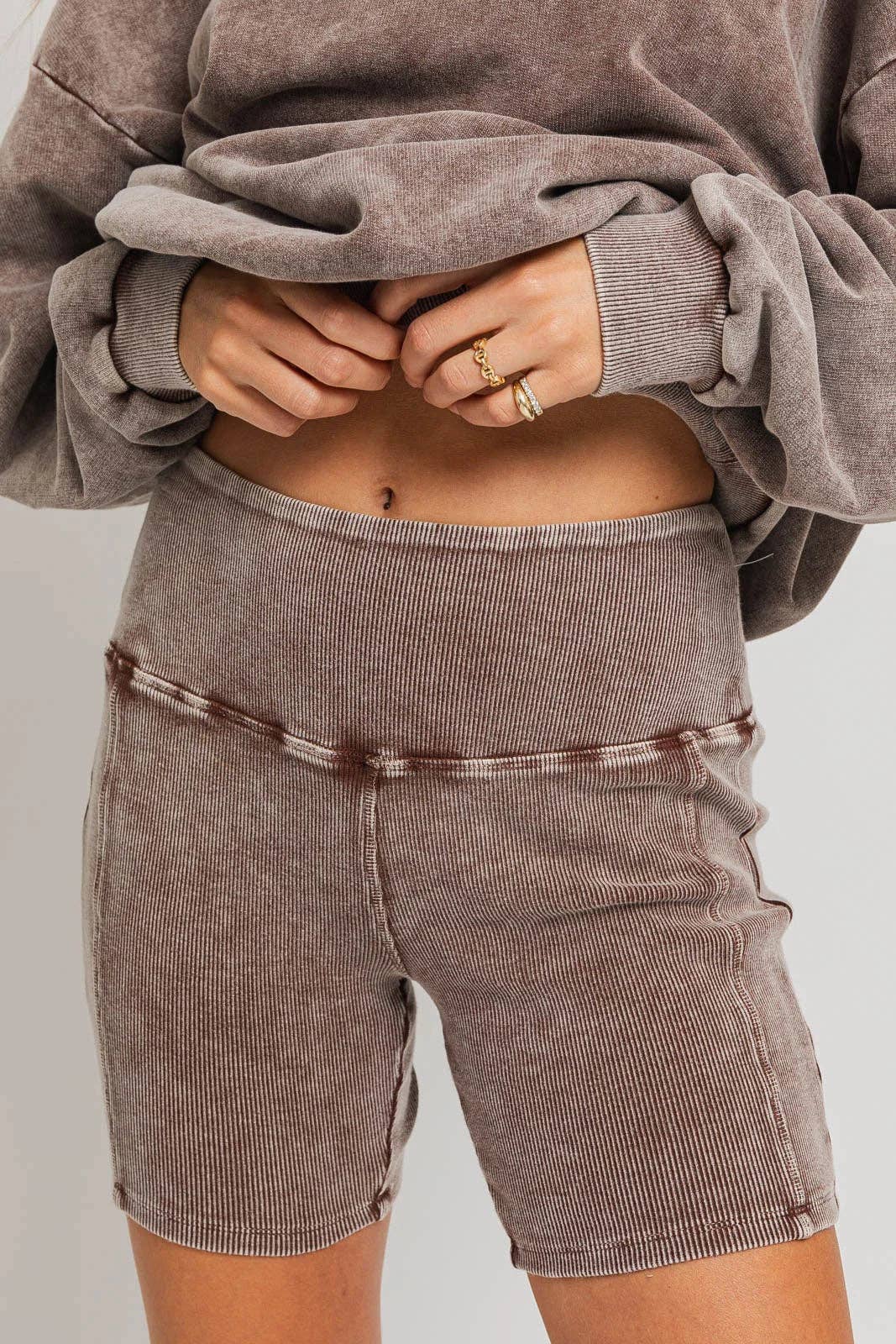 Tasha Apparel Wholesale - Wholesale Athletic Shorts - Women's - Mineral Wash Ribbed Tummy Control Biker Shorts2