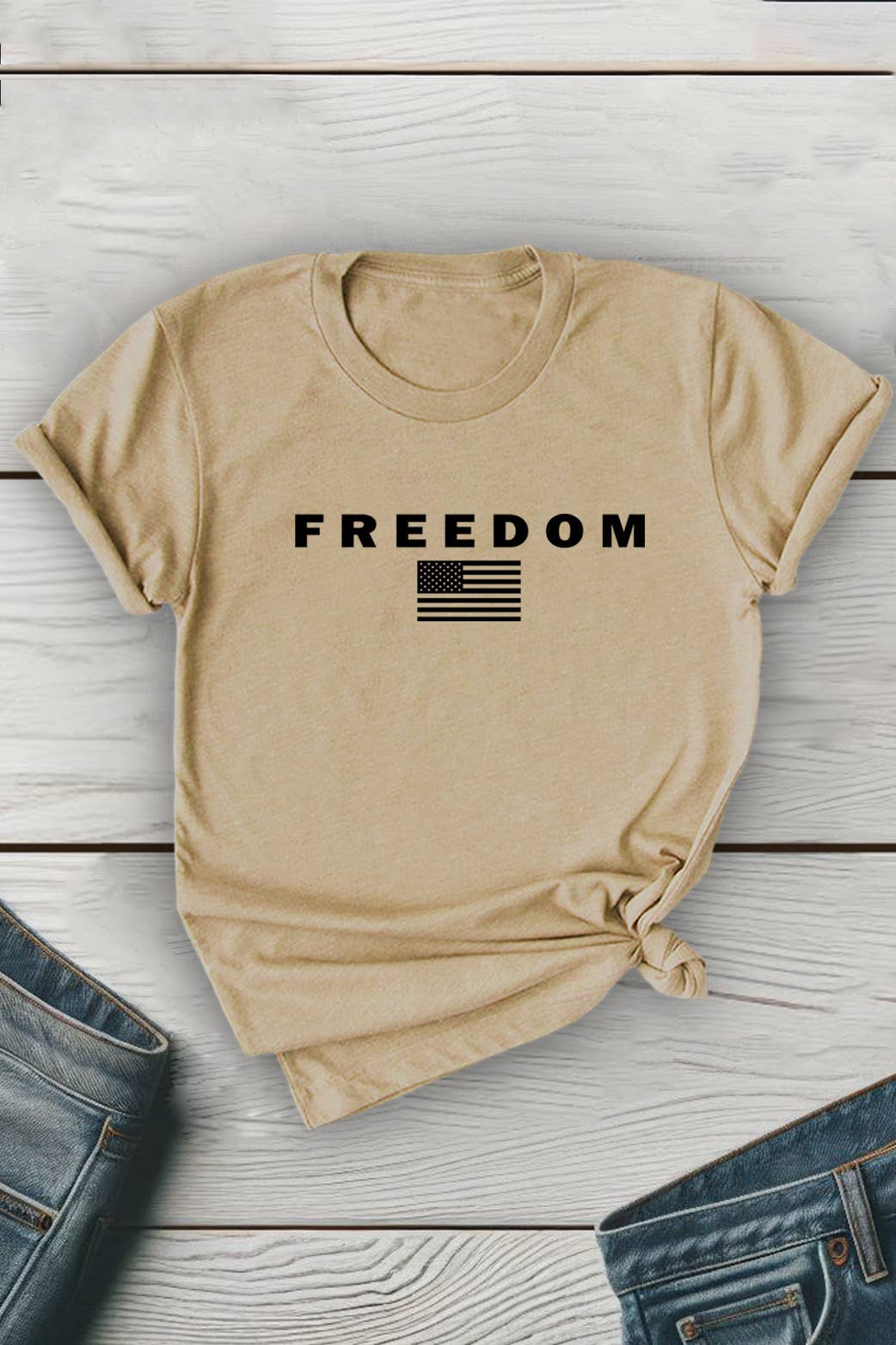 Top Avenue - Wholesale T-Shirt (Graphic) - Unisex - Freedom Flag Unisex Round Neck Tee10