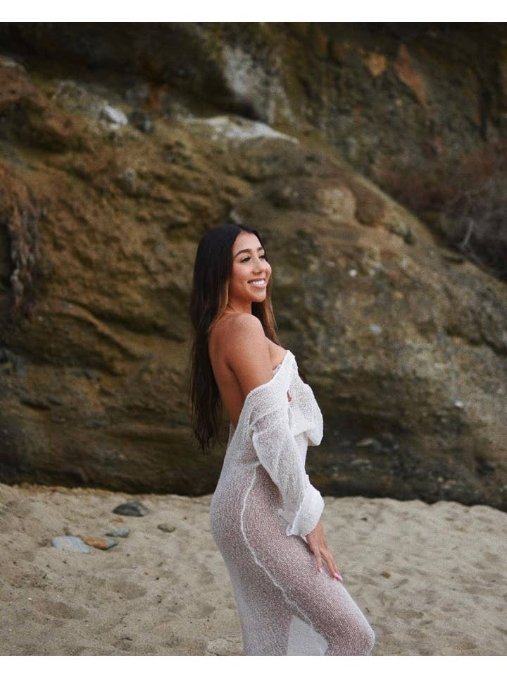 Sweetkama - Wholesale Swim Cover Up - Women's - Ladies See Sheer Backless Knit Maxi Dress Beach Cover 1226