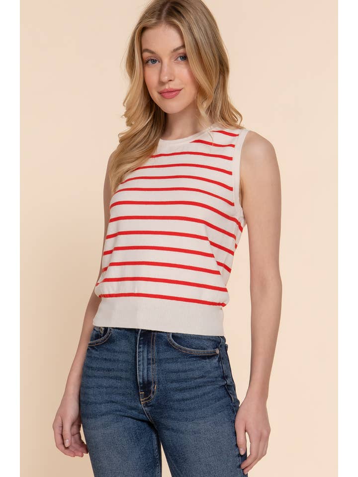 Active Basic | Active USA - Vendita all'ingrosso Canotta - Donna - Maglione primaverile a righe con scollo tondo senza maniche