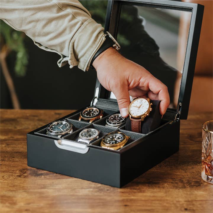 Case Elegance - Venta al por mayor Joyero/organizador de joyas - Caja moderna para relojes 2x3, 6 ranuras