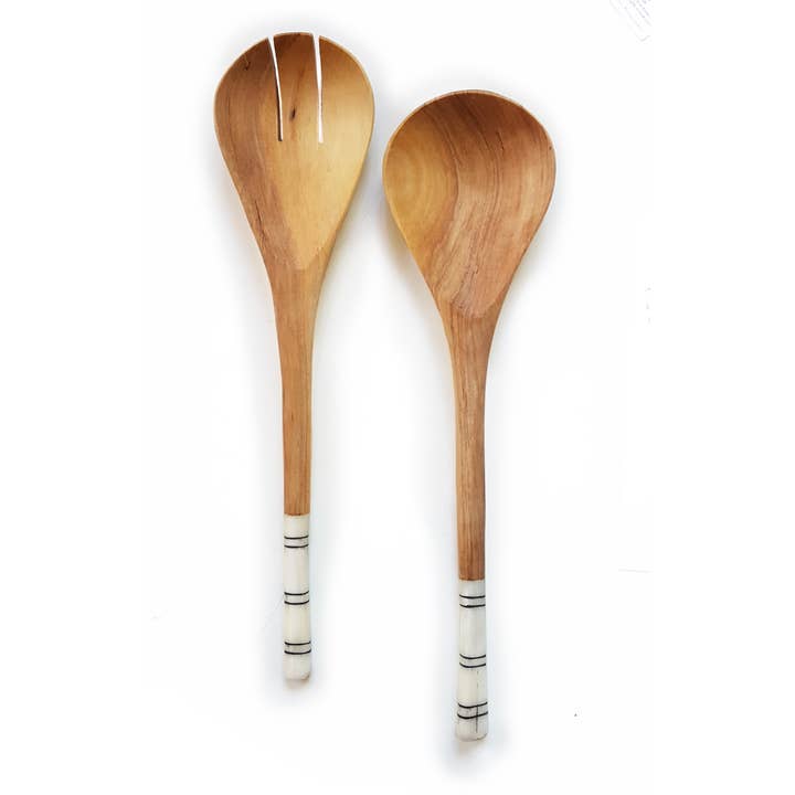 Creative Women - Wholesale Serving utensil - Striped Olive Wood Salad Servers2