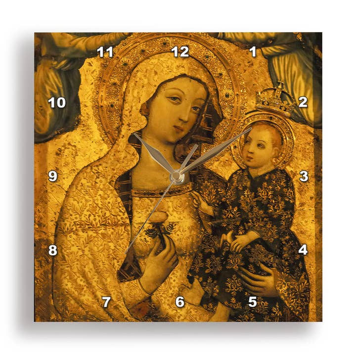 3dRose, Ancient Virgin Mary painting, Seville Cathedral, Andalusia, Spain., Wall Clock for wholesale by 3dRose