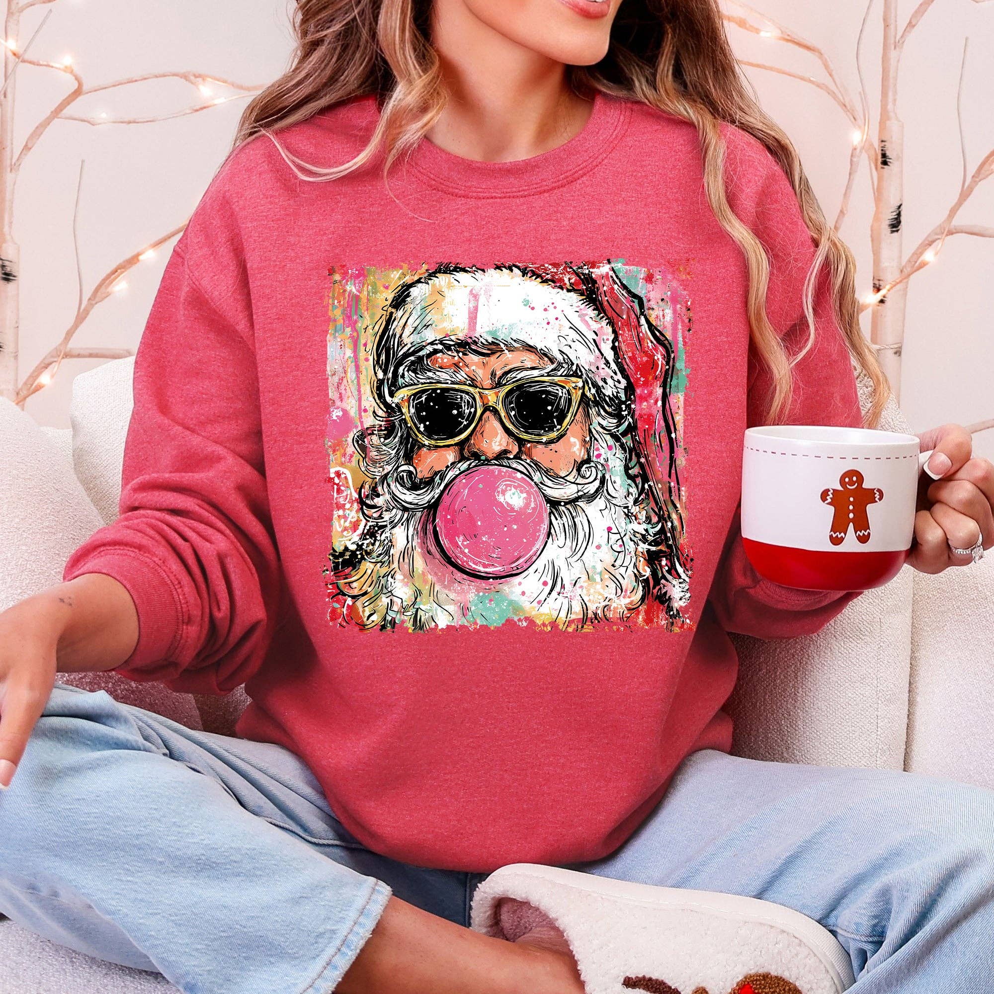 Refinery Number One LLC - Wholesale Graphic Sweatshirt - Unisex - Vintage Santa, Sketched Christmas Bubble Gum Cute Sweatshirt7