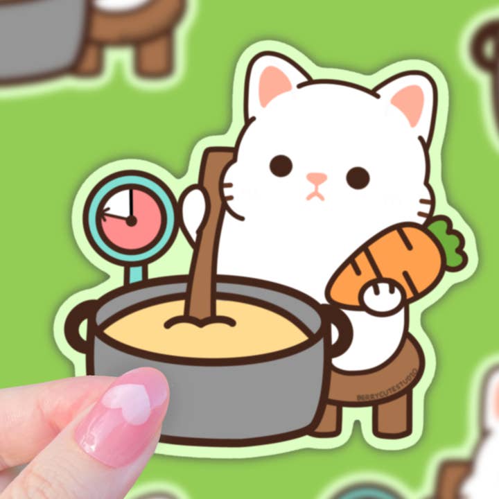 Soup Cat Vinyl Sticker for wholesale by BerryCuteStudio