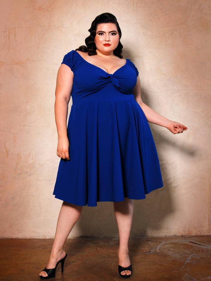 Natalie Dress in Royal Blue Crepe | Pinup Couture for wholesale by Pinup Couture