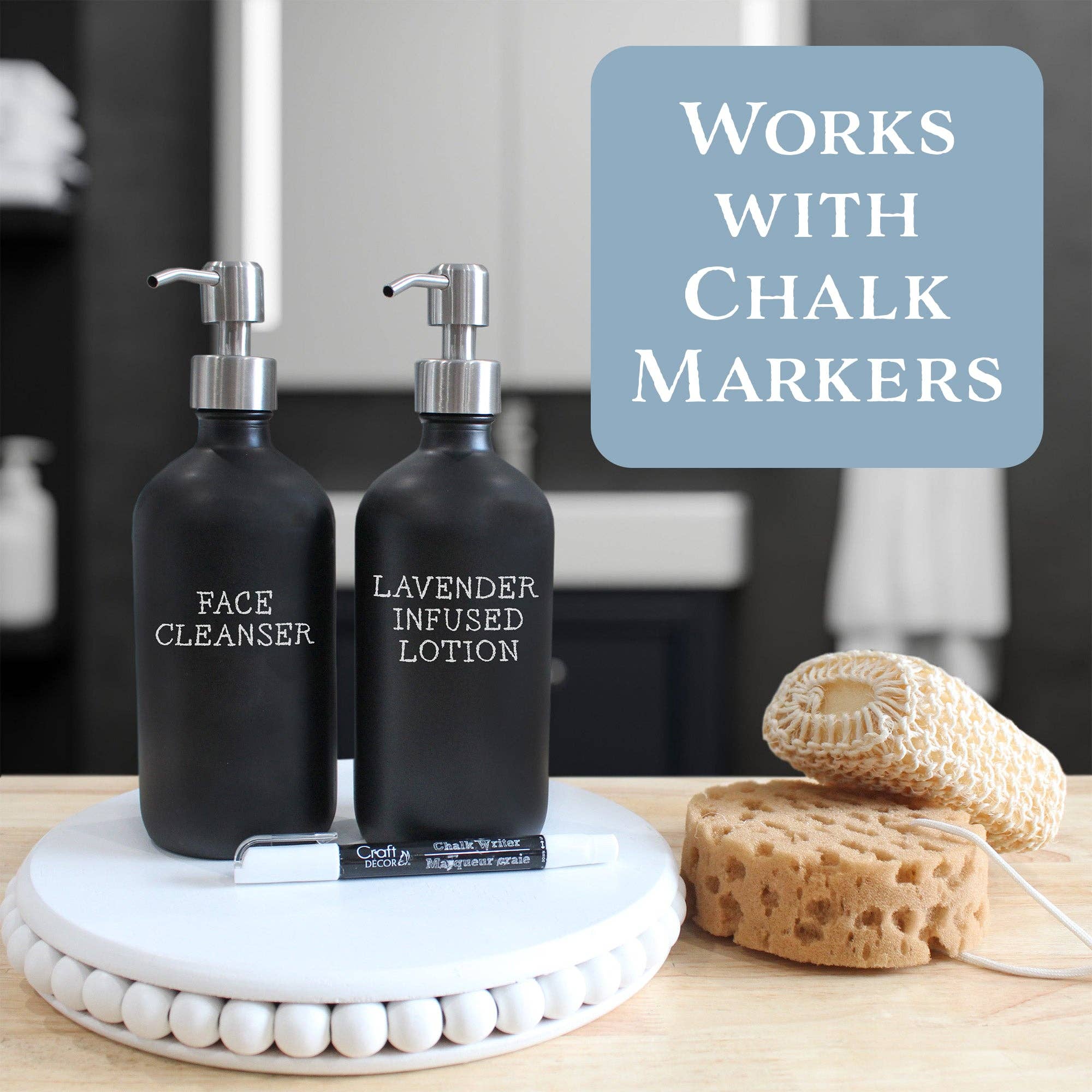 Kurated Korner – wholesale Soap dispenser – Cornucopia 16oz Black Glass Pump Bottles (2pk)2