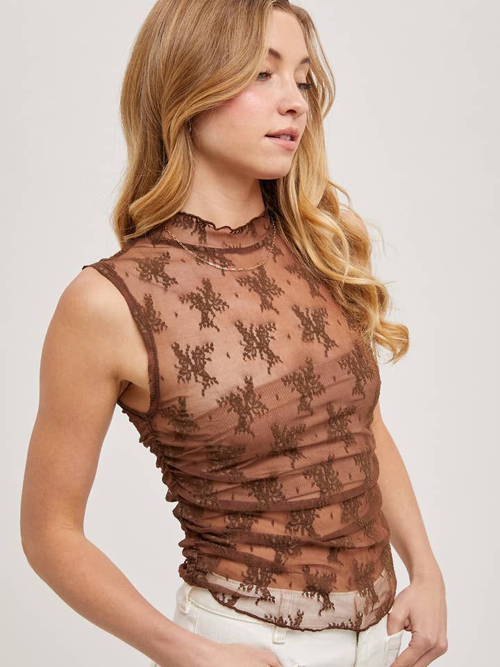 Bluivy - Venta al por mayor Camiseta sin mangas - Mujer - CAMISETA SIN MANGAS ESTILO MUSCULO CON BORDADO FLORAL TRANSPARENTE11