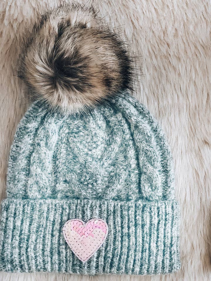 Gray Sequin Heart Beanie for wholesale by Locale