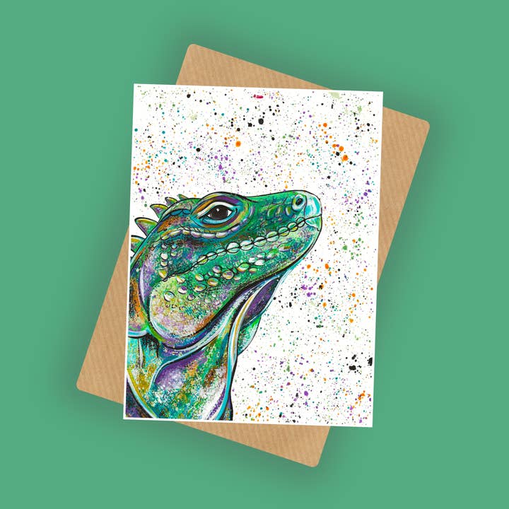 Iguana Greeting Card, Reptile Card for wholesale by Emma LC Art