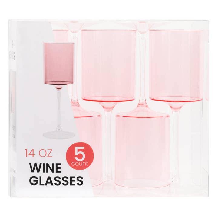 Posh Setting - Wholesale Wine Glass - Two Tone 14 Oz Pink/Clear Plastic Wine Goblets - 5 Count2