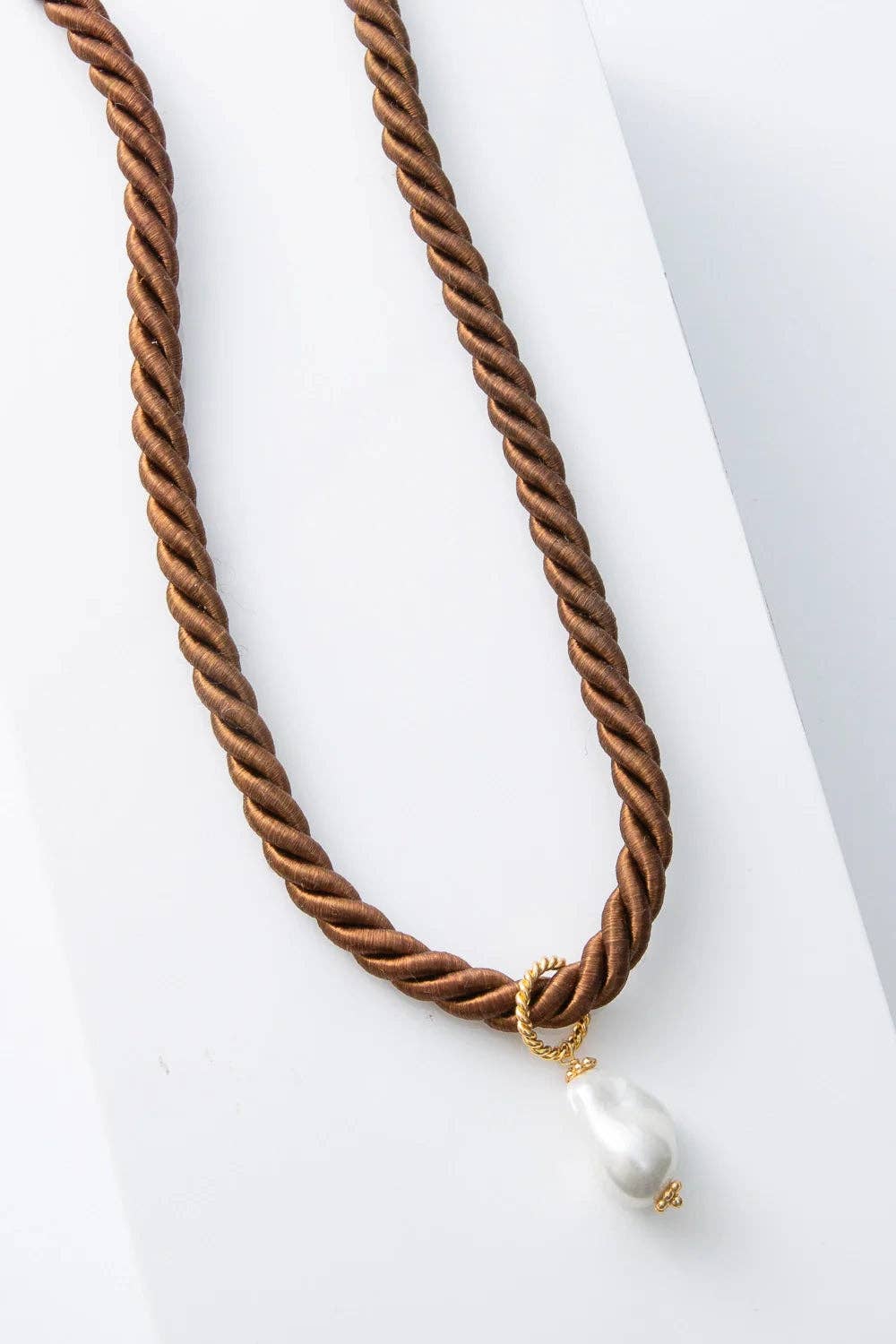 Noonday Collection - Wholesale Pendant/Charm Necklace - Brown Silk Cord Necklace with Baroque Pearl Pendant