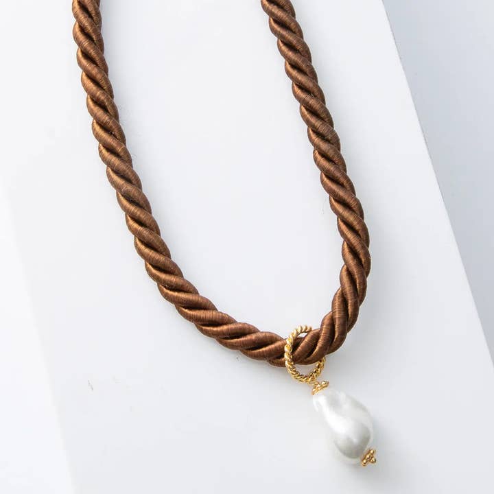 Noonday Collection - Wholesale Pendant/Charm Necklace - Brown Silk Cord Necklace with Baroque Pearl Pendant0