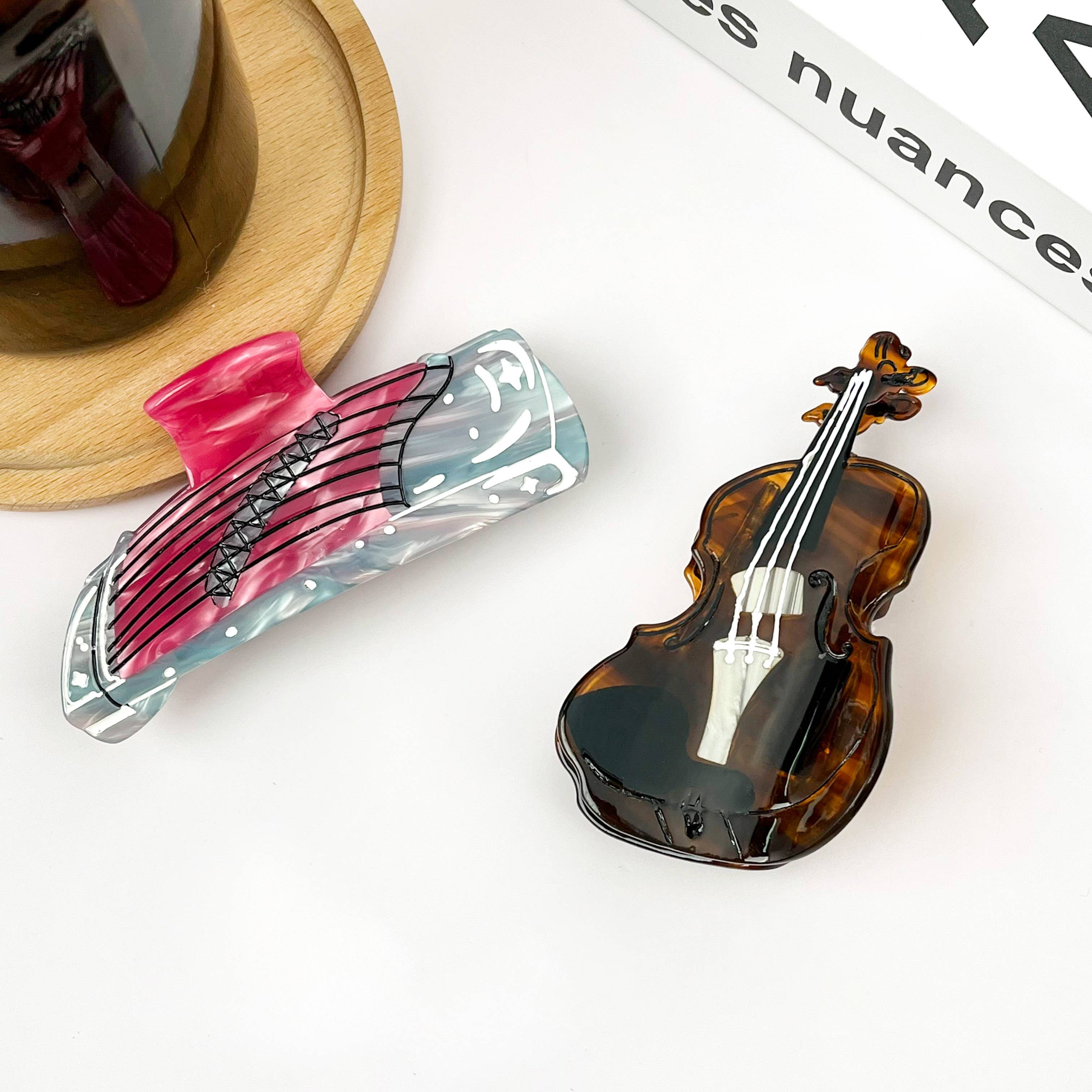 TheDivaSoap - Vente Pince à cheveux – femme - Pinces à cheveux en acétate marron pour violon, pince à cheveux Guzheng5